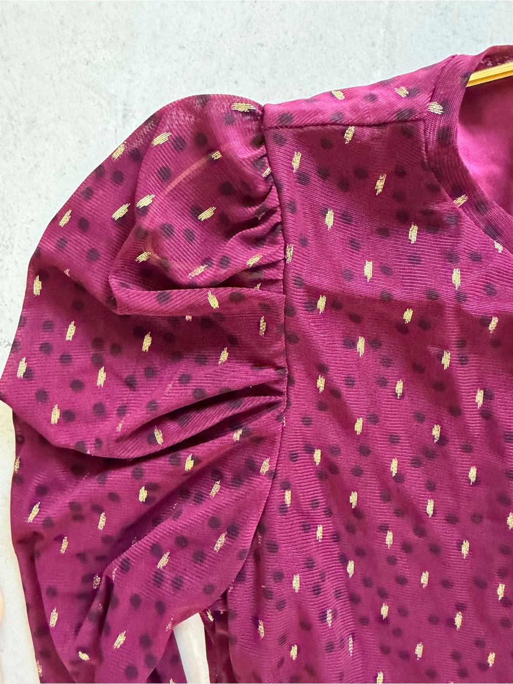 Anne Klein Burgundy Metallic Dot Puff Sleeve Maxi Dress Size S - Picture 4 of 8